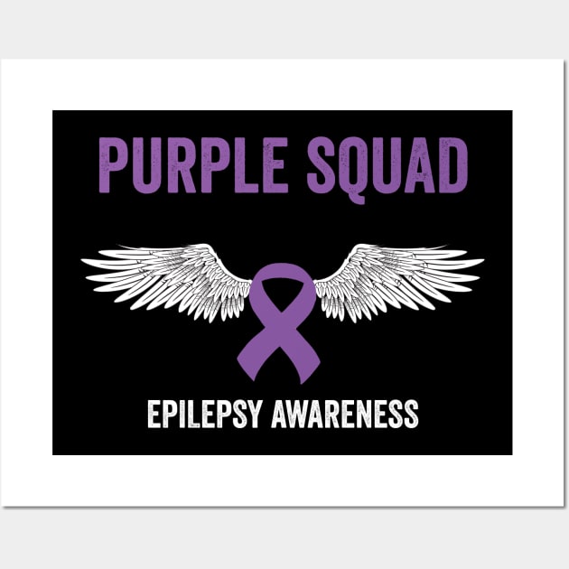 purple squad epilepsy awareness month - flying purple ribbon epilepsy support Wall Art by Merchpasha1